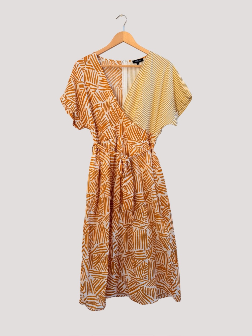Roolee mixed pattern yellow stripe midi dress